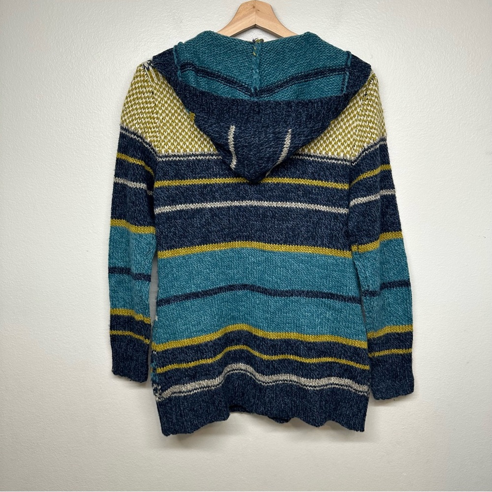 Royal Robbins Womens S Blue Fair Isle Chunky Knit Hooded Cardigan Pockets Boho - Picture 2 of 7